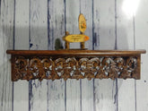 Handmade Home Decor Carved Mango Wood Floating Wall Shelf in Brown